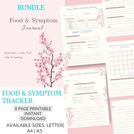 Food & Symptom Journal Printable (8 Pages) | Wellness Tracker PDF